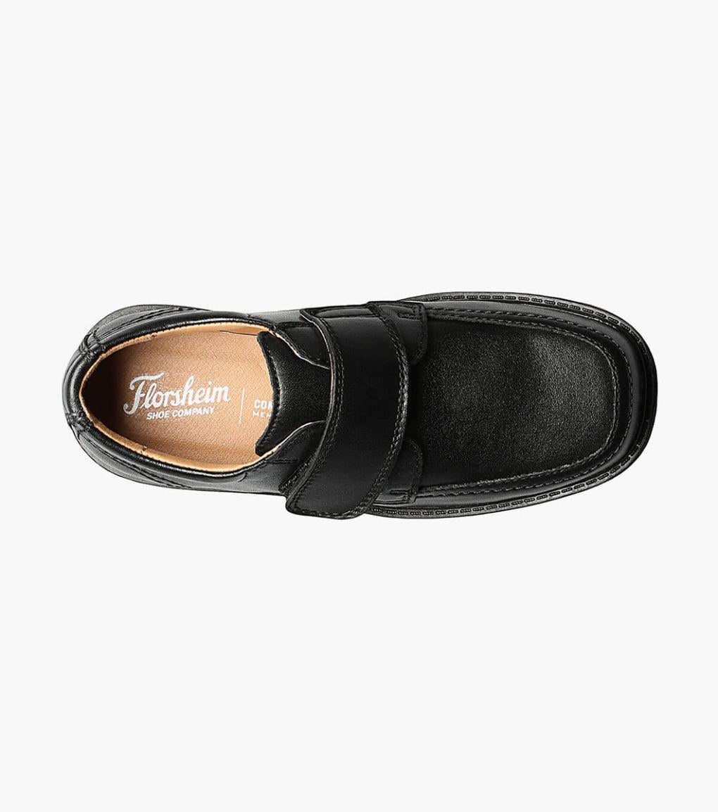 Berwyn Jr. II Boys Moc Toe Strap Black | Kids Florsheim Dress Shoes